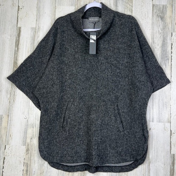 Michael Stars Sweaters - Michael Stars Sherpa Poncho‎ Cape Cowl Neck Pockets Charcoal Gray Oversized Sz S